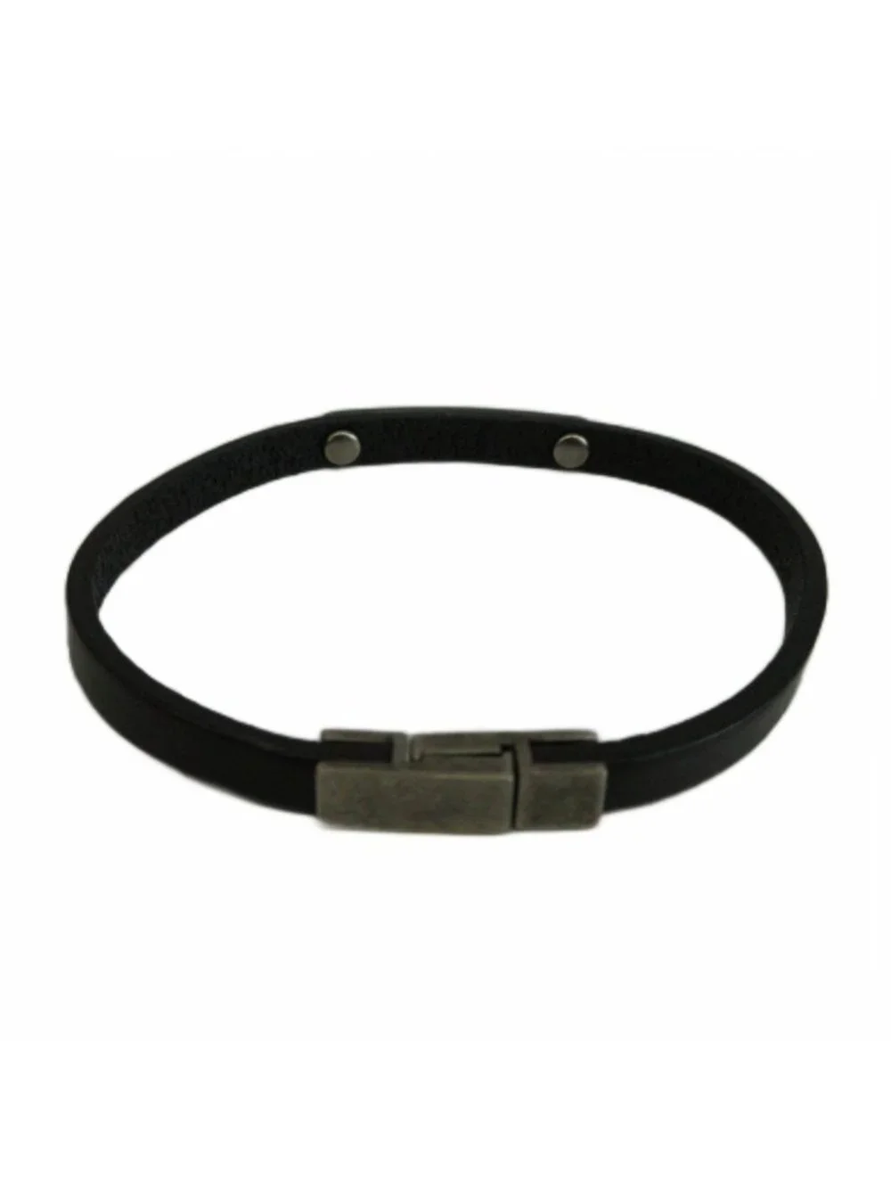 Saint Laurent Paris ID Plate Leather Bracelet Bangle Logo Black